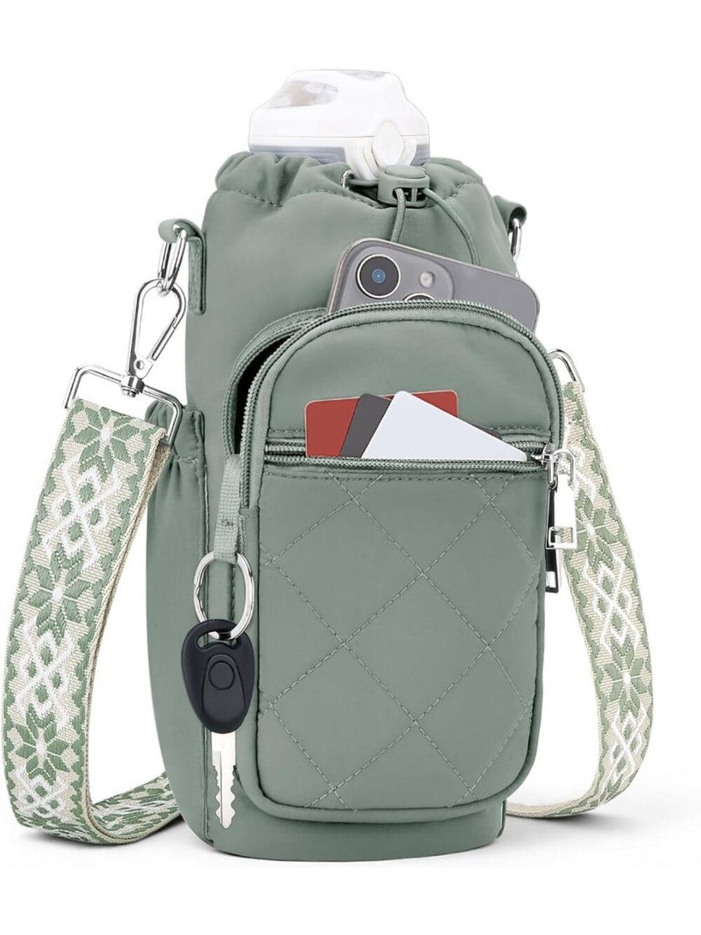 Insulated Water Bottle Carrier Bag with Strap, Crossbody Purse for Travel